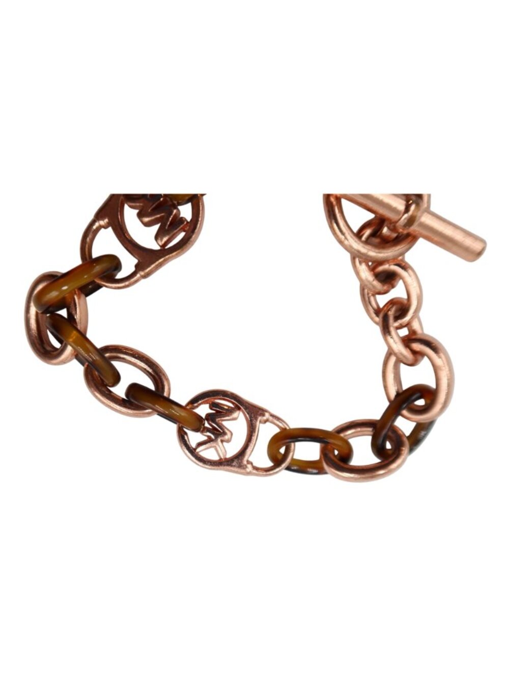 MICHAEL KORS MK Logo Rose Gold Faux Tortoiseshell Chunky Chain Padlock Bracelet - Picture 3 of 8